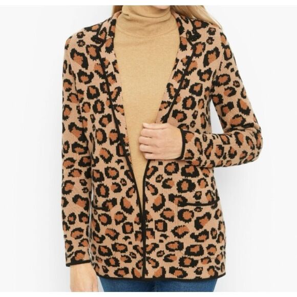 Talbots wool blend leopard sweater blazer cardigan small petite - Picture 1 of 9